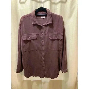 PILCRO (Anthropologie) M Maroon Acid-Wash Corduroy Shrunken Shacket